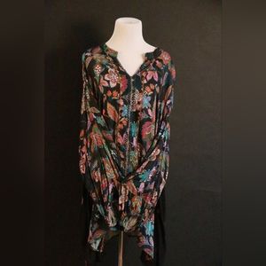 Lovely Black Blouse with Flowers Johnny Was Size 2X